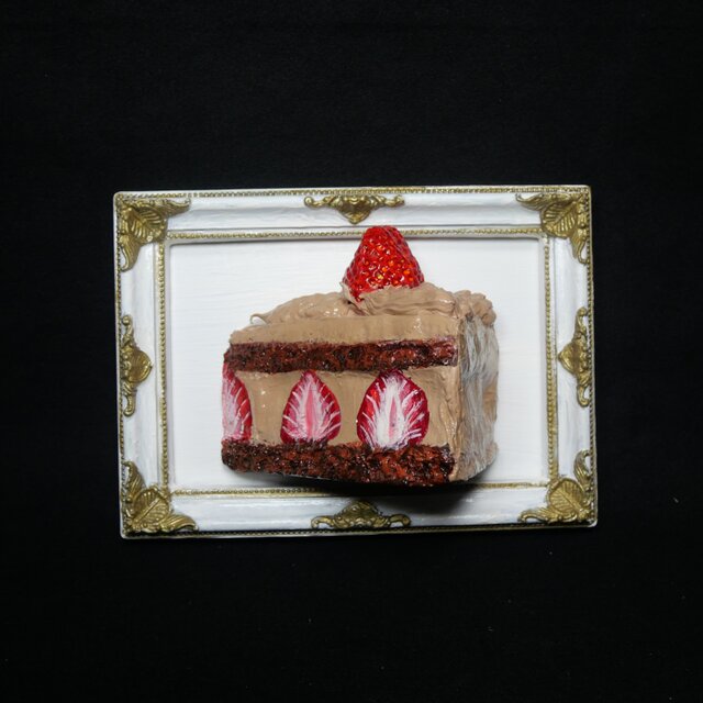 油絵【飛び出すイチゴチョコケーキ】 | iichi 日々の暮らしを心地よく