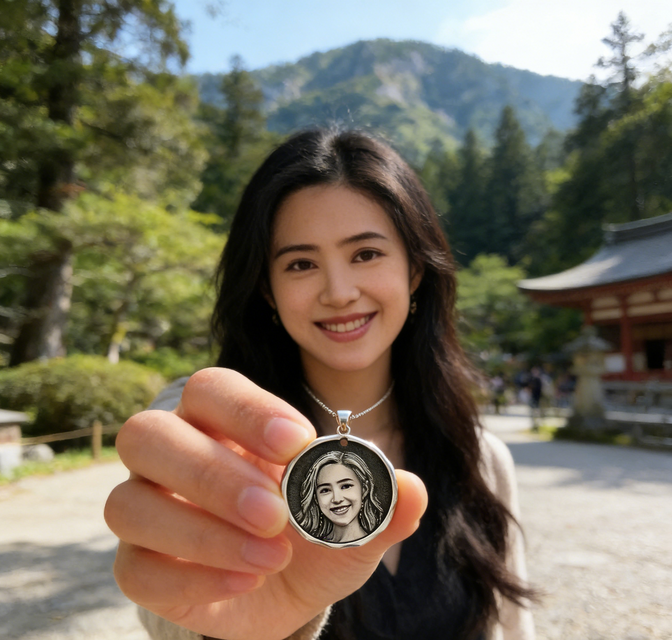 ハンドメイド ガラス彫刻顔ペンダント ネックレス 似顔絵 家族記念日 プレゼント 家族写真 記念品 お写真から作る