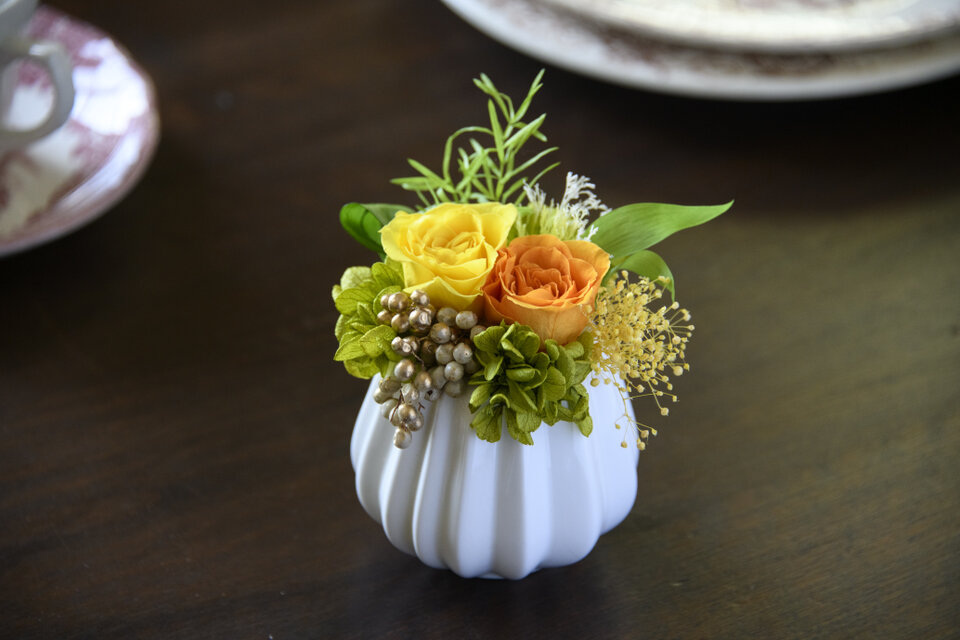 プリザーブドフラワー チェルシー アレンジメント ミニ オレンジ バラ お祝い お礼 誕生日 新築祝 プレゼント 女性