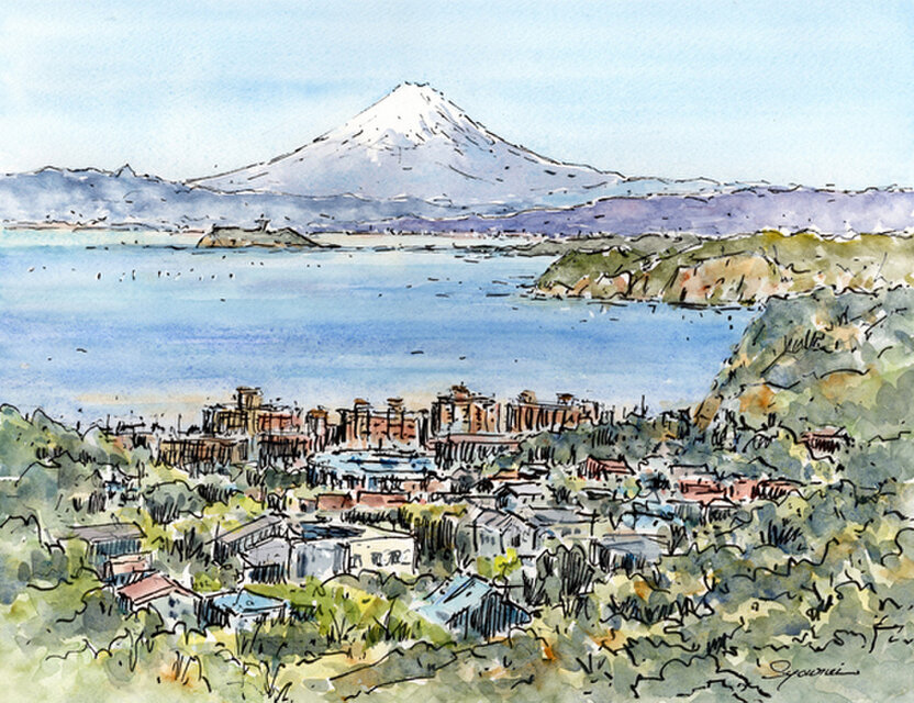 水彩画原画　披露山からの富士山　＃703