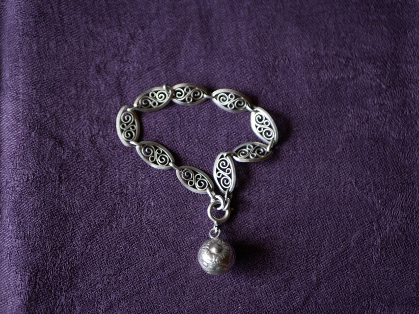 純銀　フィリグリー　ベビー用ブレスレット　チャーム　フランスアンティーク