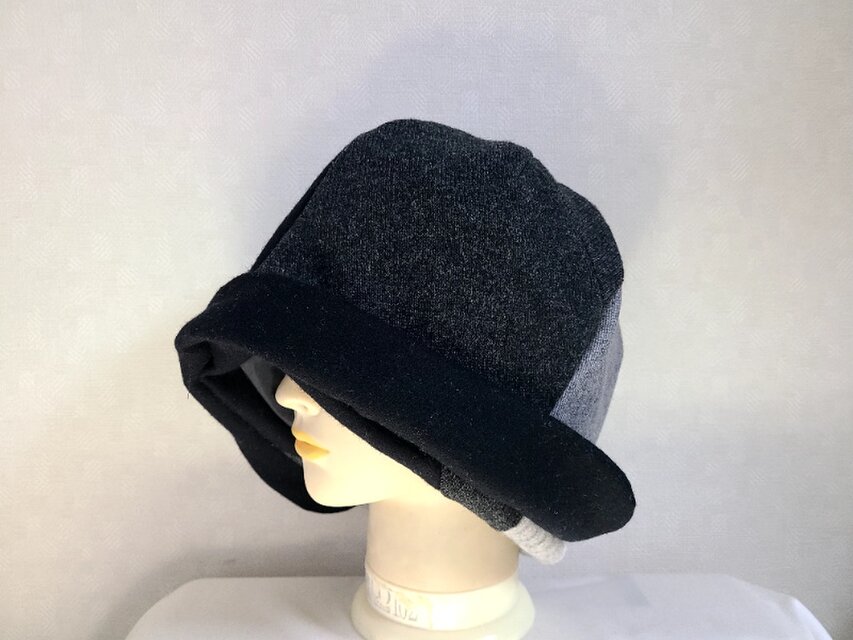 魅せる帽子☆ふんわり軽い♪ウールのグラデーションクロッシュ～ブラック&グレー2