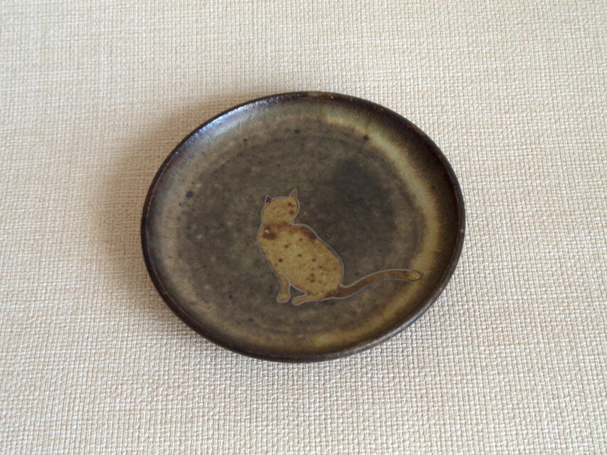 丸皿（銀彩猫b）