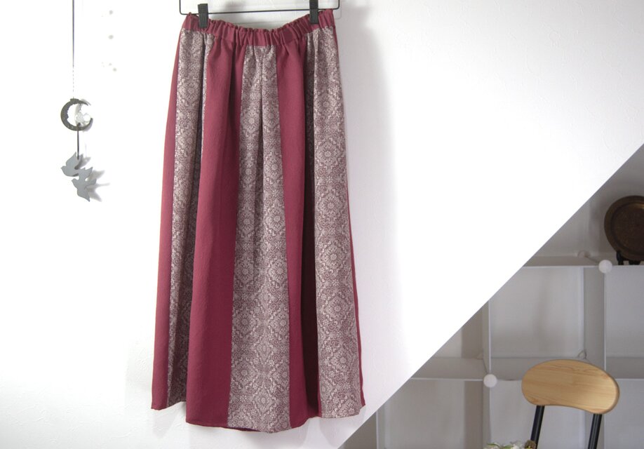 ふくれ織りと菱模様のスカート【sara-nari】着物リメイク