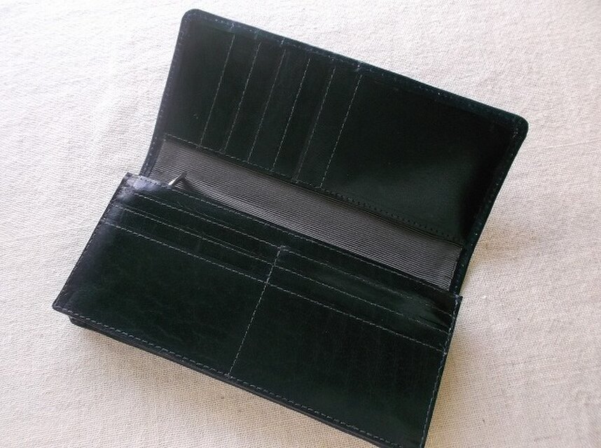 刻印＆拭き染めのロングウォレット 花柄 刻印＆拭き染めのロングウォレット