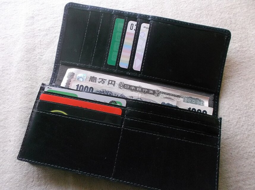 刻印＆拭き染めのロングウォレット 花柄 L型ファスナータイプのロング