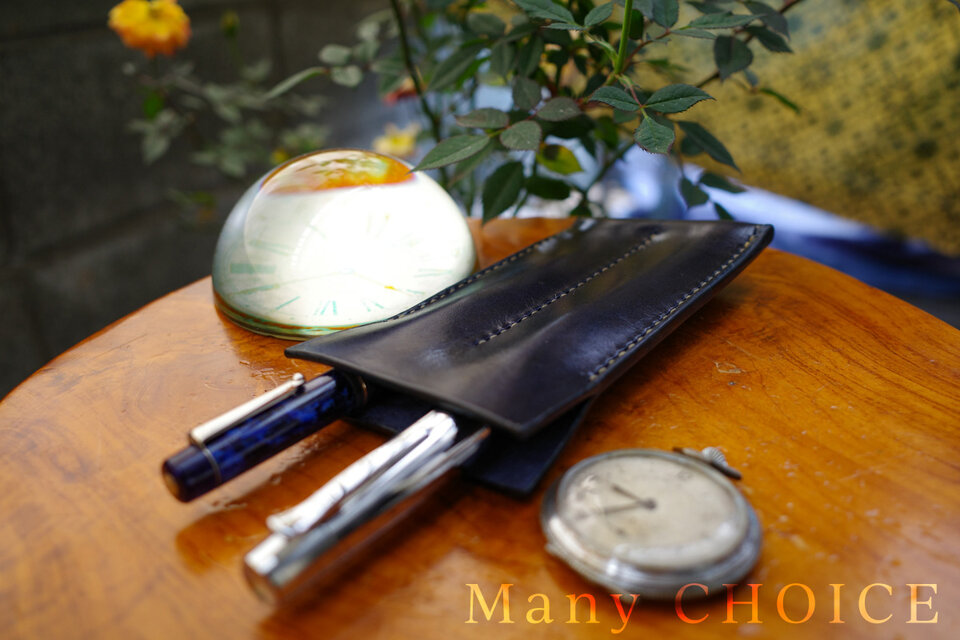 革の宝石ルガトー・2本差しペンケース（紺）