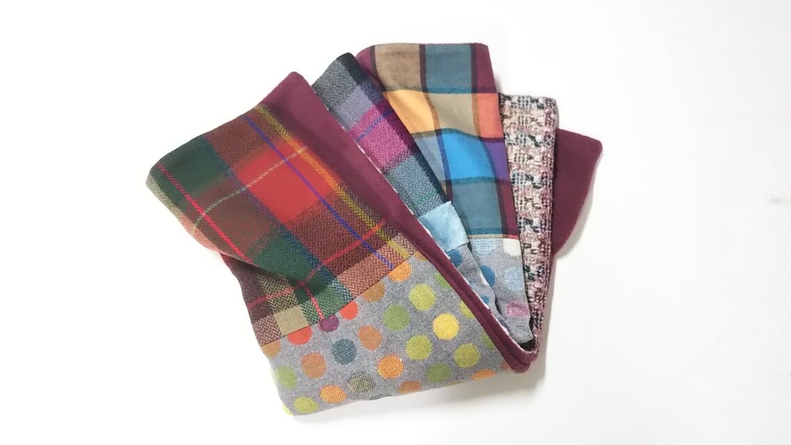 ウールのひざ掛け パッチ ボルドー ⑨ 収納袋つき