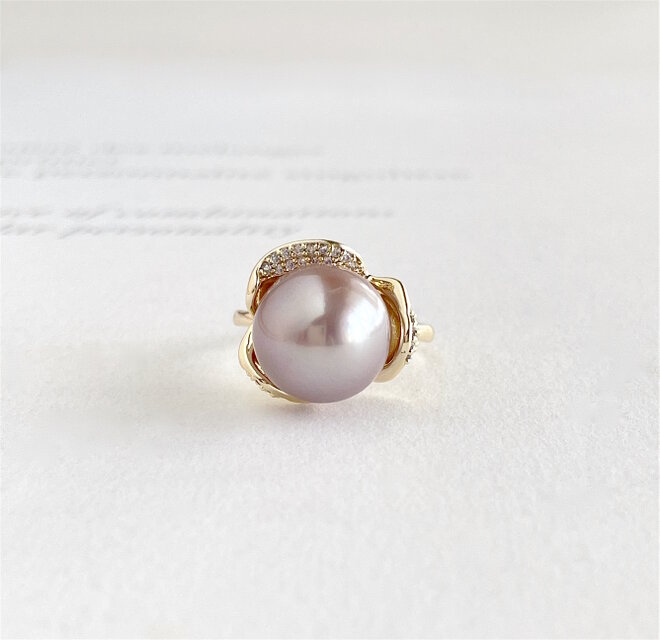 淡水パール ライトラベンダー 大粒 エジソンパールのフラワーリング 　12.3mm