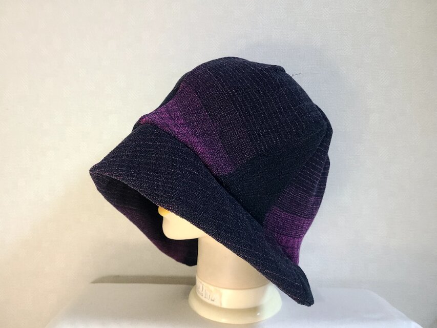 魅せる帽子☆ふんわり軽い♪ウールのグラデーションクロッシュ～ブラック&パープル