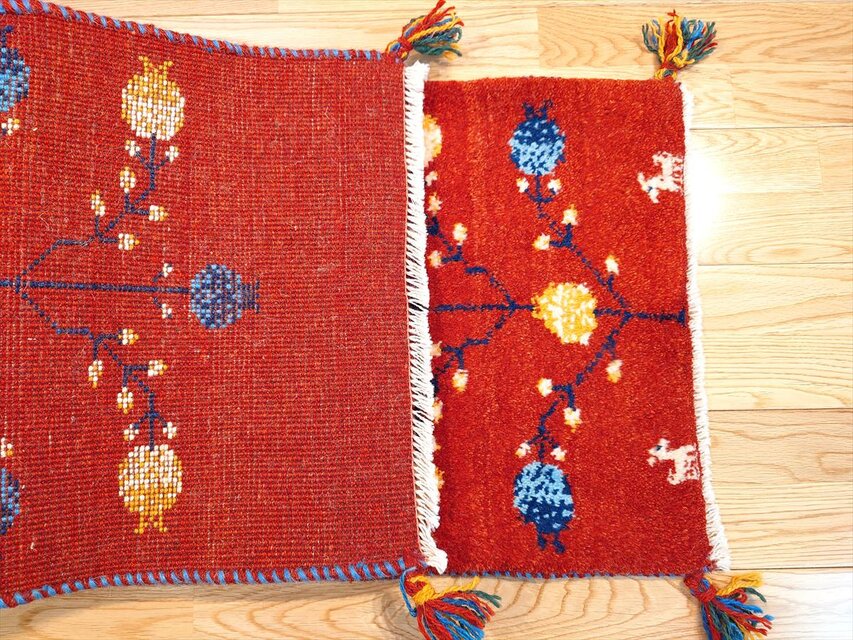 ペルシャ ギャッベ ミニランナー ラグ 115x44cm 茜色 ザクロの実