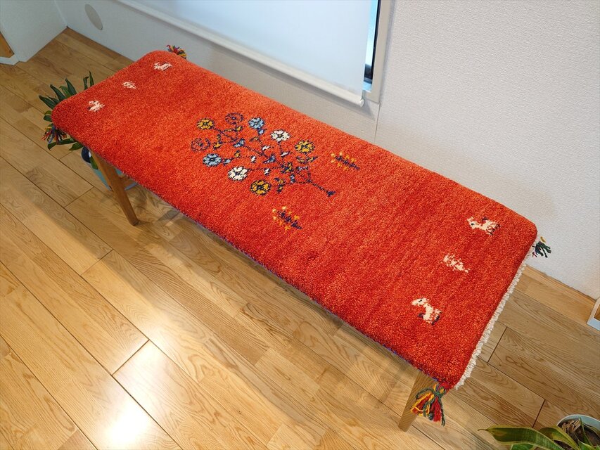 ペルシャ　ギャッベ ミニランナー　ラグ　116x40cm  茜色　花　ヤギ　羊　RJ15181