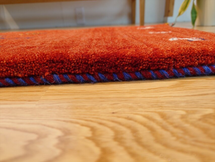 ペルシャ ギャッベ ミニランナー ラグ 116x40cm 茜色 花 ヤギ 羊