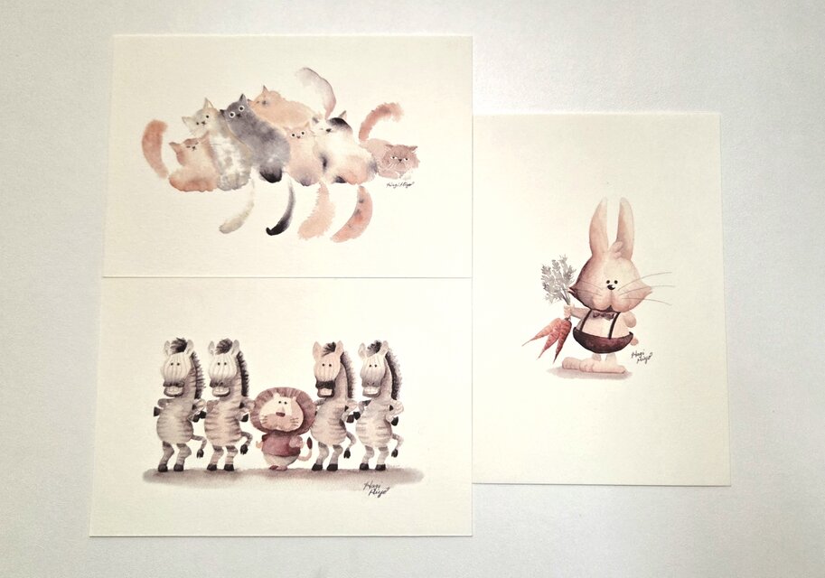 可愛い動物のポストカード３枚セット