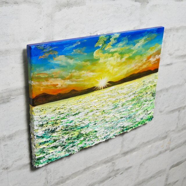 油絵 油彩 油彩画 絵 絵画【朝焼けの草原に咲く白い花と朝日】 油絵 【草原に咲く白い花と朝日】 | iichi 日々の暮らしを心地よくする