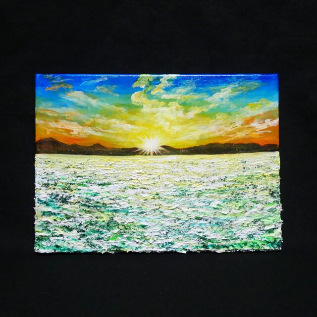 油絵 【草原に咲く白い花と朝日】 | iichi 日々の暮らしを心地よくする