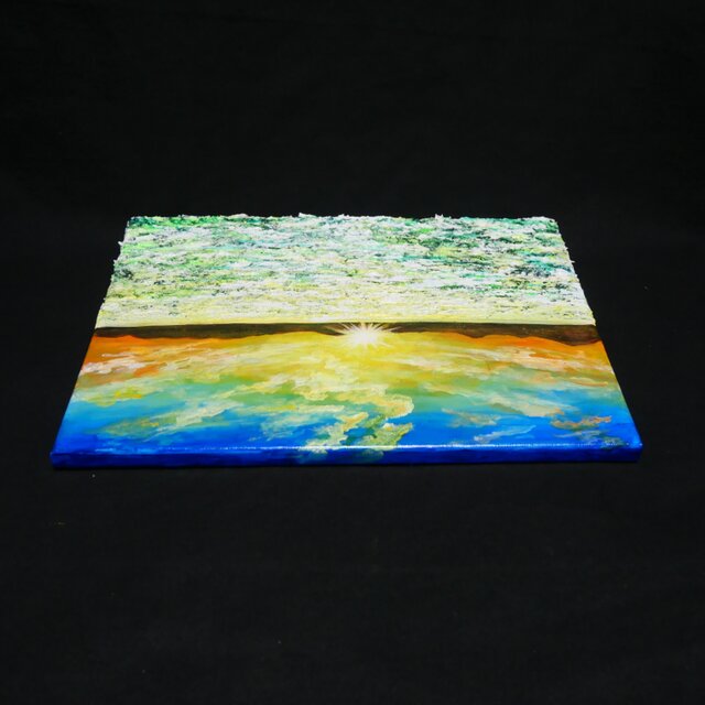 油絵 【草原に咲く白い花と朝日】 | iichi 日々の暮らしを心地よくする