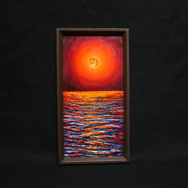 油絵  長方形ミニ絵画【神秘的な夜】