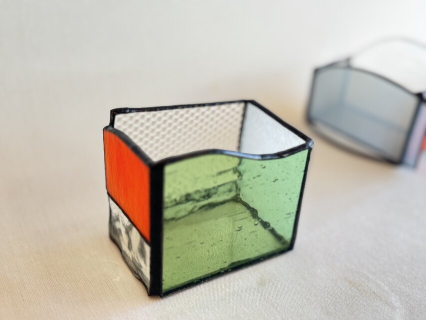 orange ステンドグラス2個セット カード入れ 小物入れ プレゼント