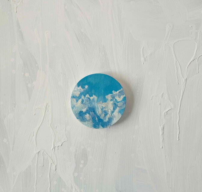 直径15㎝「空 その1」油彩・絵画・原画・丸形・アートパネル | iichi
