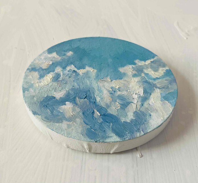 直径15㎝「空 その1」油彩・絵画・原画・丸形・アートパネル | iichi