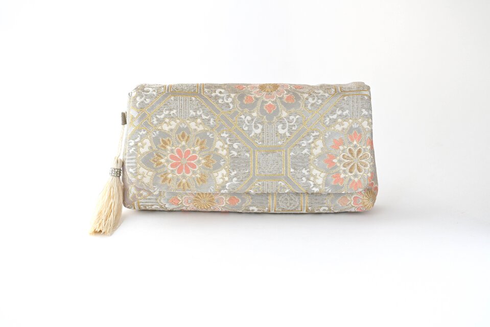 西陣織・服部織物製蜀江文に雲取り・花唐草模様 シルク帯リメイク 2Way