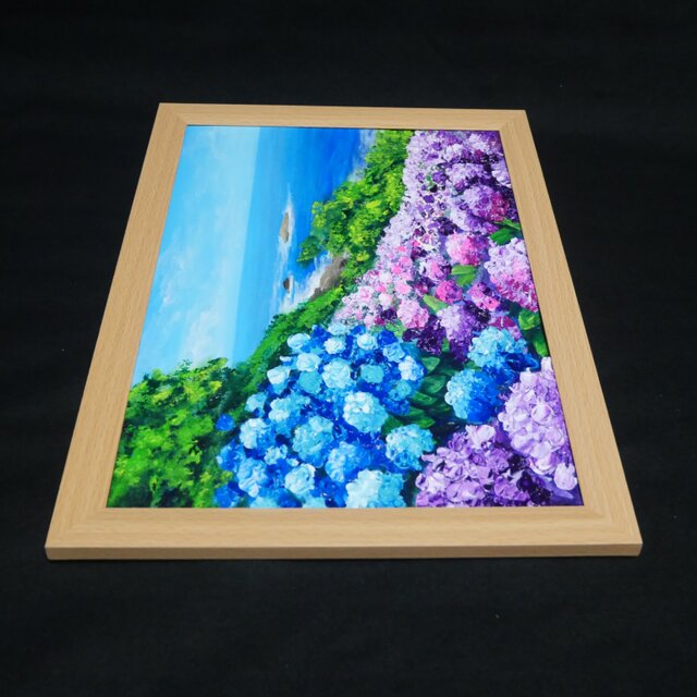 油絵【海と空と桃源郷岬の紫陽花】 | iichi 日々の暮らしを心地よく