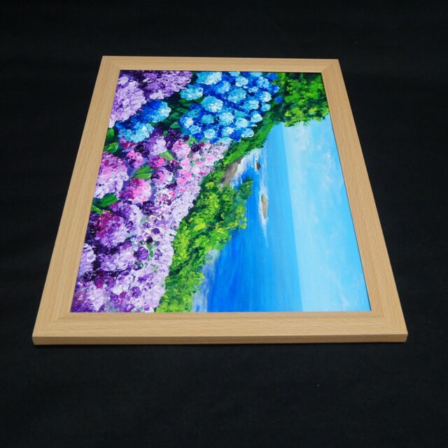 油絵【海と空と桃源郷岬の紫陽花】 | iichi 日々の暮らしを心地よく