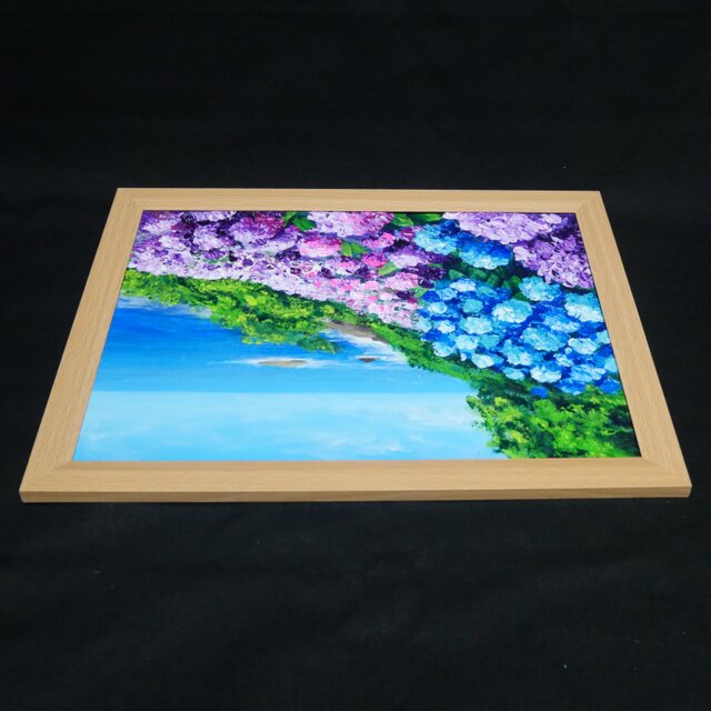 油絵【海と空と桃源郷岬の紫陽花】 | iichi 日々の暮らしを心地よく