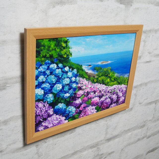 油絵【海と空と桃源郷岬の紫陽花】 | iichi 日々の暮らしを心地よく