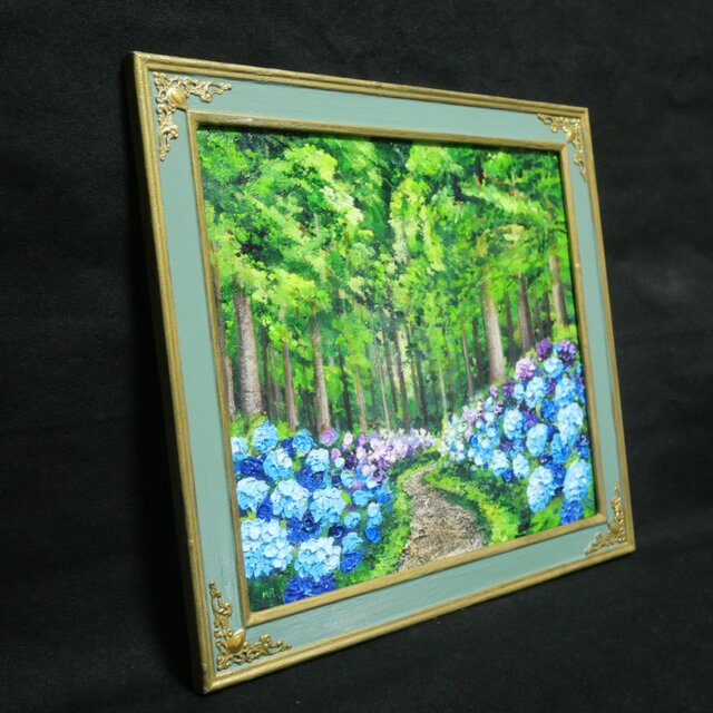 油絵【梅雨の紫陽花の道】 | iichi 日々の暮らしを心地よくする