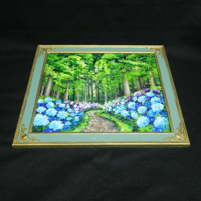 油絵【梅雨の紫陽花の道】 | iichi 日々の暮らしを心地よくする