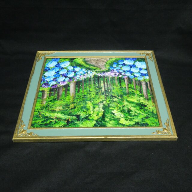 油絵 油彩 油彩画 絵画 絵【梅雨の紫陽花の道】 油絵【梅雨の紫陽花の道】 | iichi 日々の暮らしを心地よくする
