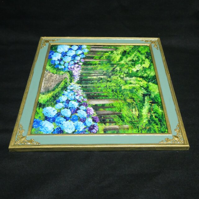 油絵【梅雨の紫陽花の道】 | iichi 日々の暮らしを心地よくする