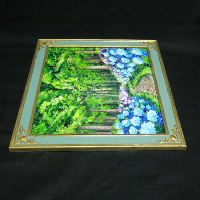 油絵【梅雨の紫陽花の道】 | iichi 日々の暮らしを心地よくする
