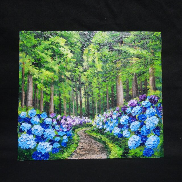 油絵 油彩 油彩画 絵 絵画【森の紫陽花の道】 油絵 油彩 油彩画 絵 絵画【紫陽花の階段】 | HIROSHI1990