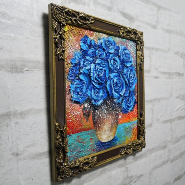 油絵　ばら 油絵【青い薔薇】 | iichi 日々の暮らしを心地よくするハンドメイドや