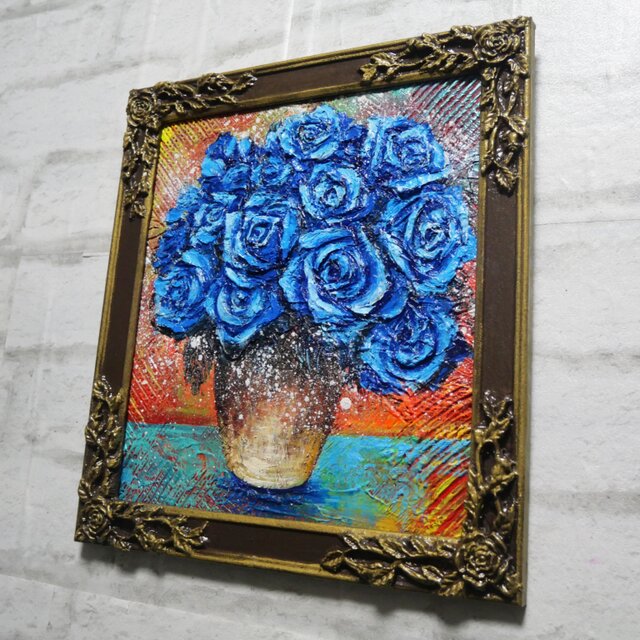 油絵【青い薔薇】 | iichi 日々の暮らしを心地よくするハンドメイドや