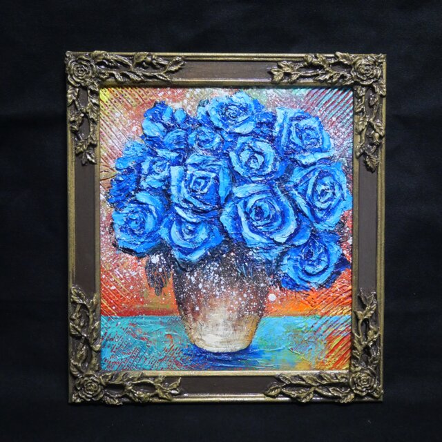 油絵【青い薔薇】 | iichi 日々の暮らしを心地よくするハンドメイドや