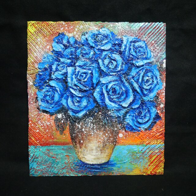 油絵 絵画【猫と青い薔薇】 油絵【青い薔薇】 | iichi 日々の暮らしを心地よくするハンドメイドや