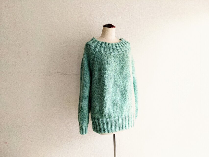 新色』ゆるり衿長セーター＊ミントグリーン キッドモヘア ラムウール