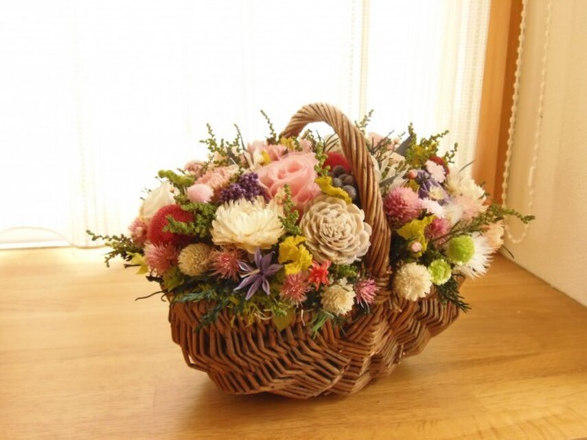 バスケットにお花畑