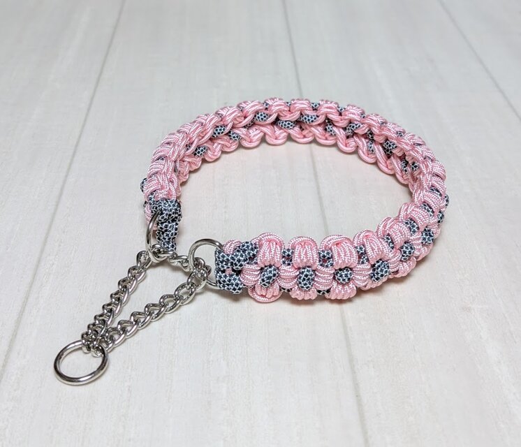 パラコード首輪 ハーフチョークチェーンタイプ 花柄 大型犬用 お揃いの