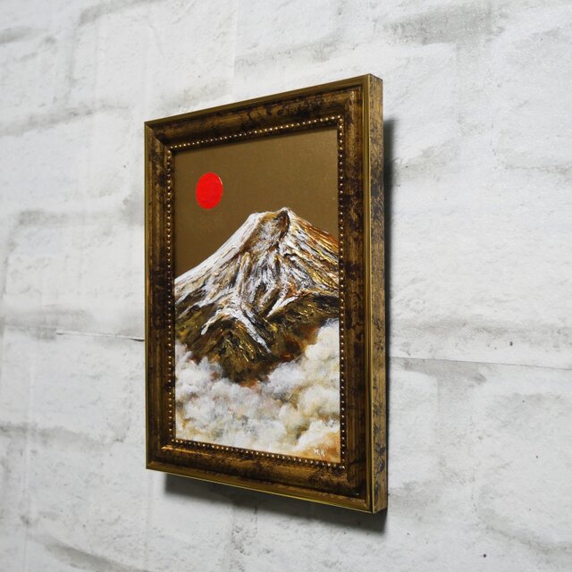 油絵 ミニ絵画【金色の霊峰】 | iichi 日々の暮らしを心地よくする