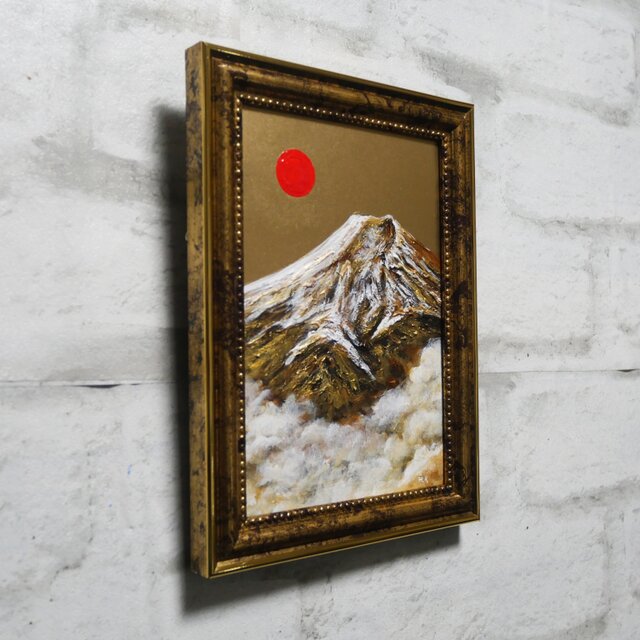 油絵 ミニ絵画【金色の霊峰】 | iichi 日々の暮らしを心地よくする