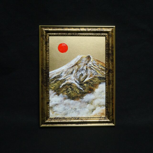 油絵 ミニ絵画【金色の霊峰】 | iichi 日々の暮らしを心地よくする