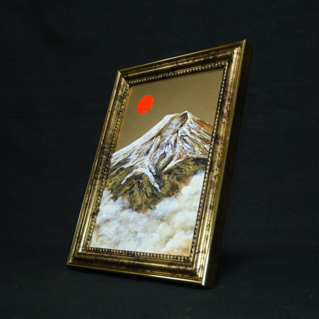 油絵 ミニ絵画【金色の霊峰】 | iichi 日々の暮らしを心地よくする