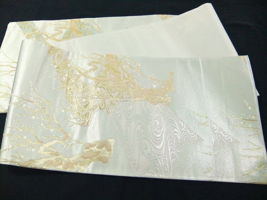 16)2404】190cm/流水梅木文様/タペストリー・テーブルランナー/和風/帯