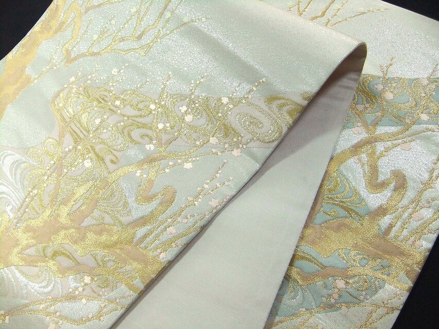 16)2404】190cm/流水梅木文様/タペストリー・テーブルランナー/和風/帯