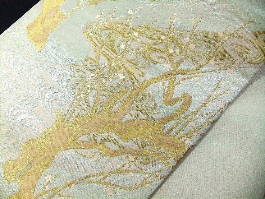 16)2404】190cm/流水梅木文様/タペストリー・テーブルランナー/和風/帯